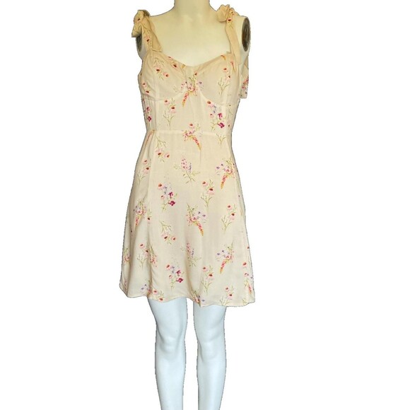 Floral Mini Dress Women's Beige Cream Bustier Fit & Flare Corset  Cottagecore M - Picture 2 of 2